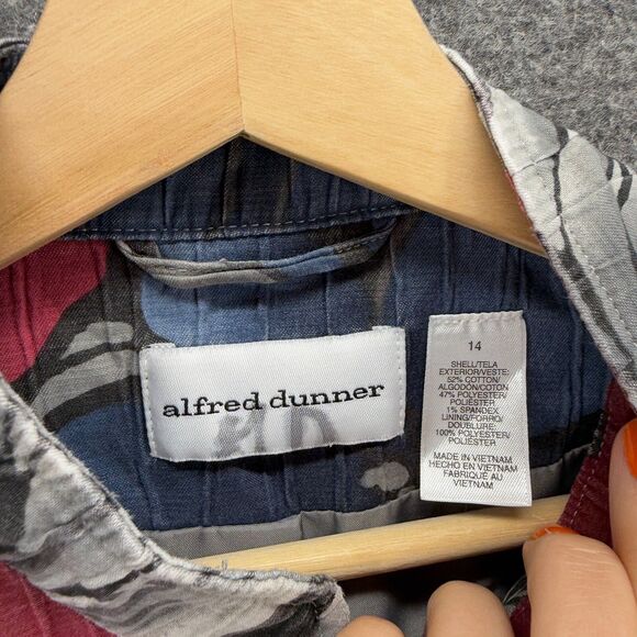 Alfred Dunner Jacket Women 14 Gray Floral Full Zip High Neck Cotton Lined Casual - Picture 3 of 6